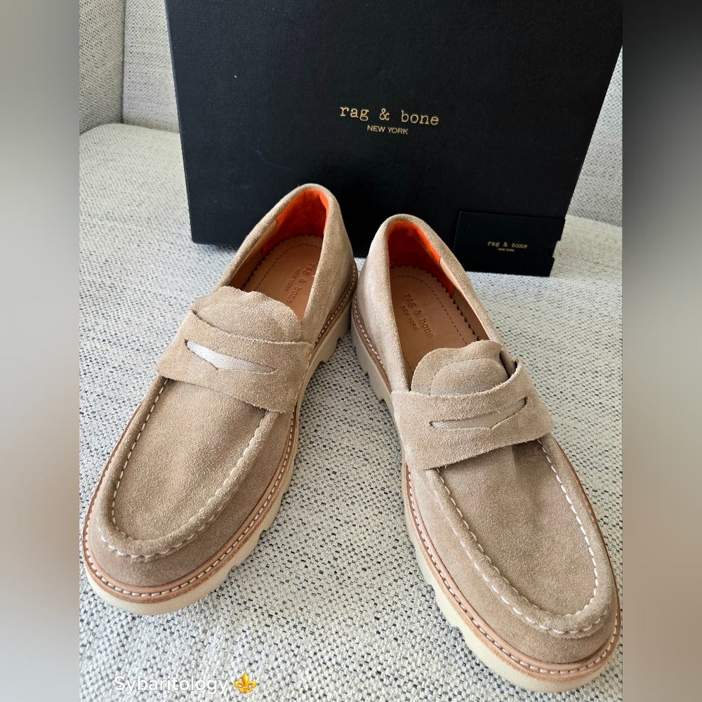 NWB RAG & BONE Men’s Platform Penny Loafers Nougat Suede Size:44 - Picture 8 of 11